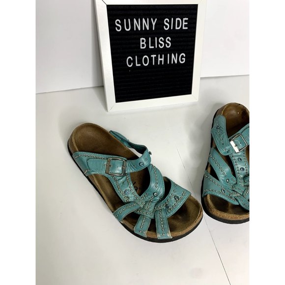 Betula By Birkenstock Women's Turquoise Lambada Studded Sandals Size 7 - Picture 2 of 12